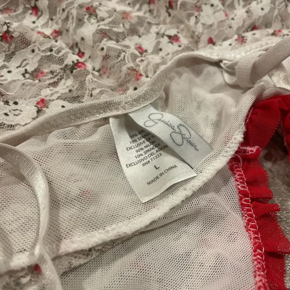 vintage jessica simpson white red floral lace tiered fairy slip dress size large - Picture 7 of 7